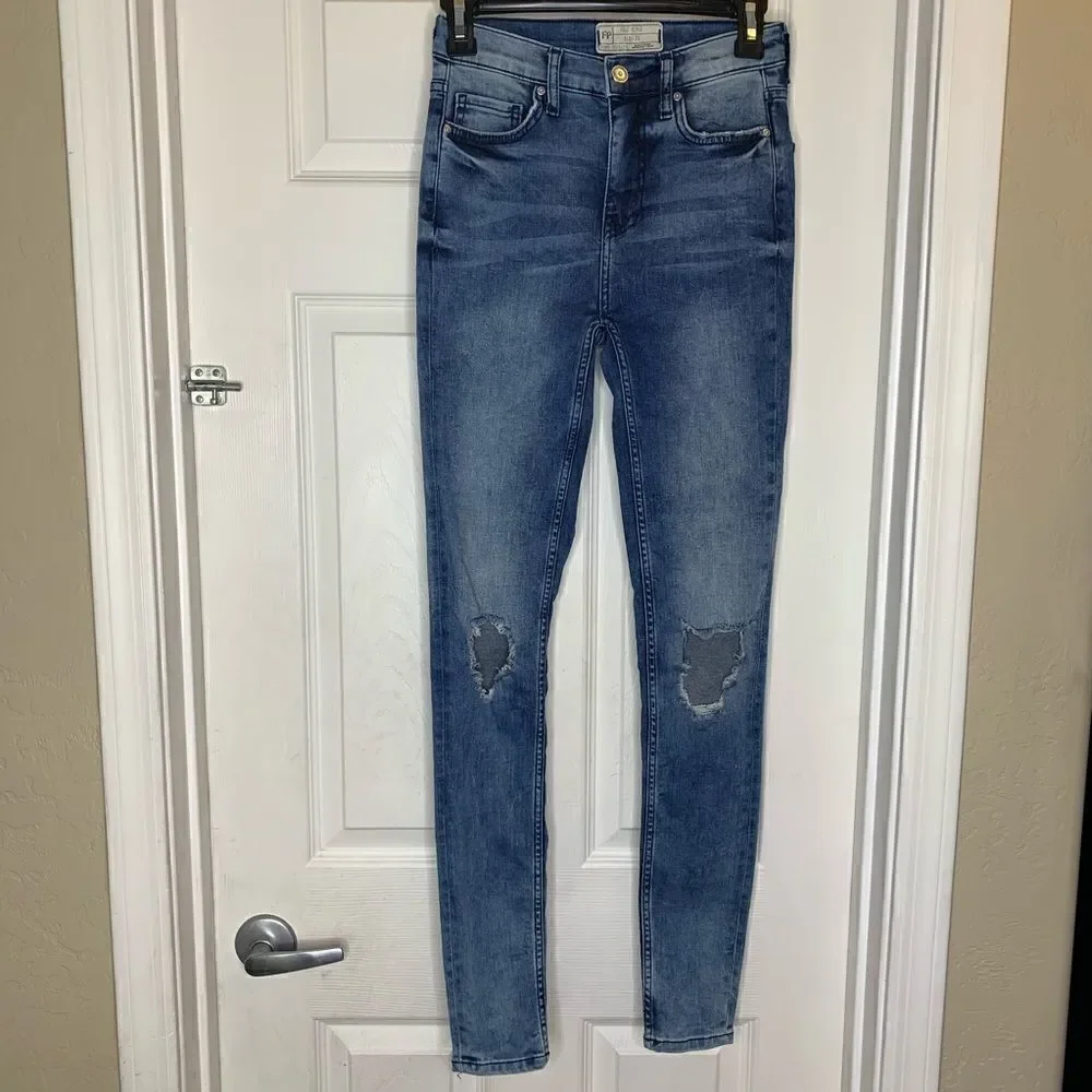 Free People High Rise Skinny Distressed Jeans